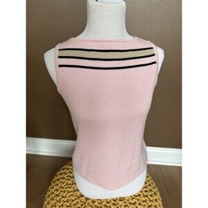 St John Sport by Marie Gray Pink Striped Sleeveless Knit Wool Top Petite P